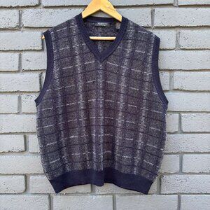 VTG Segreto Italy Sweater Vest Men' XL Navy Blue Plaid Alpaca Wool Grandpa Core